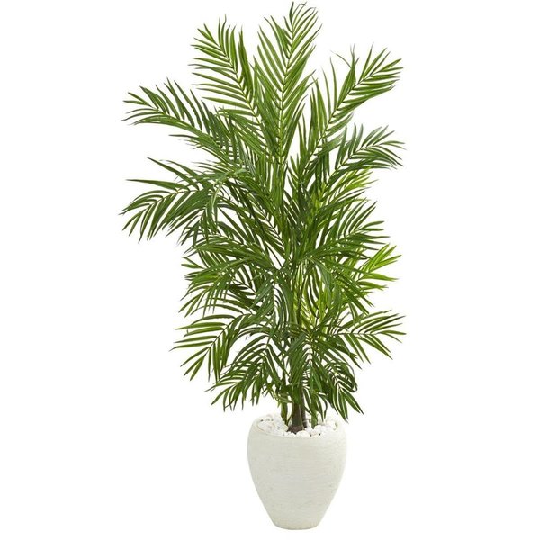 Nearly Naturals 5 ft. Areca Palm Artificial Tree in White Planter 5645